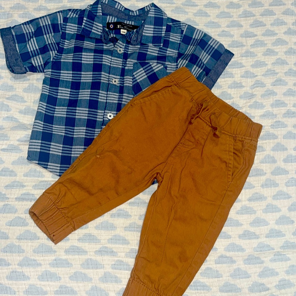12 months boy button up shirt and bottoms also 12months